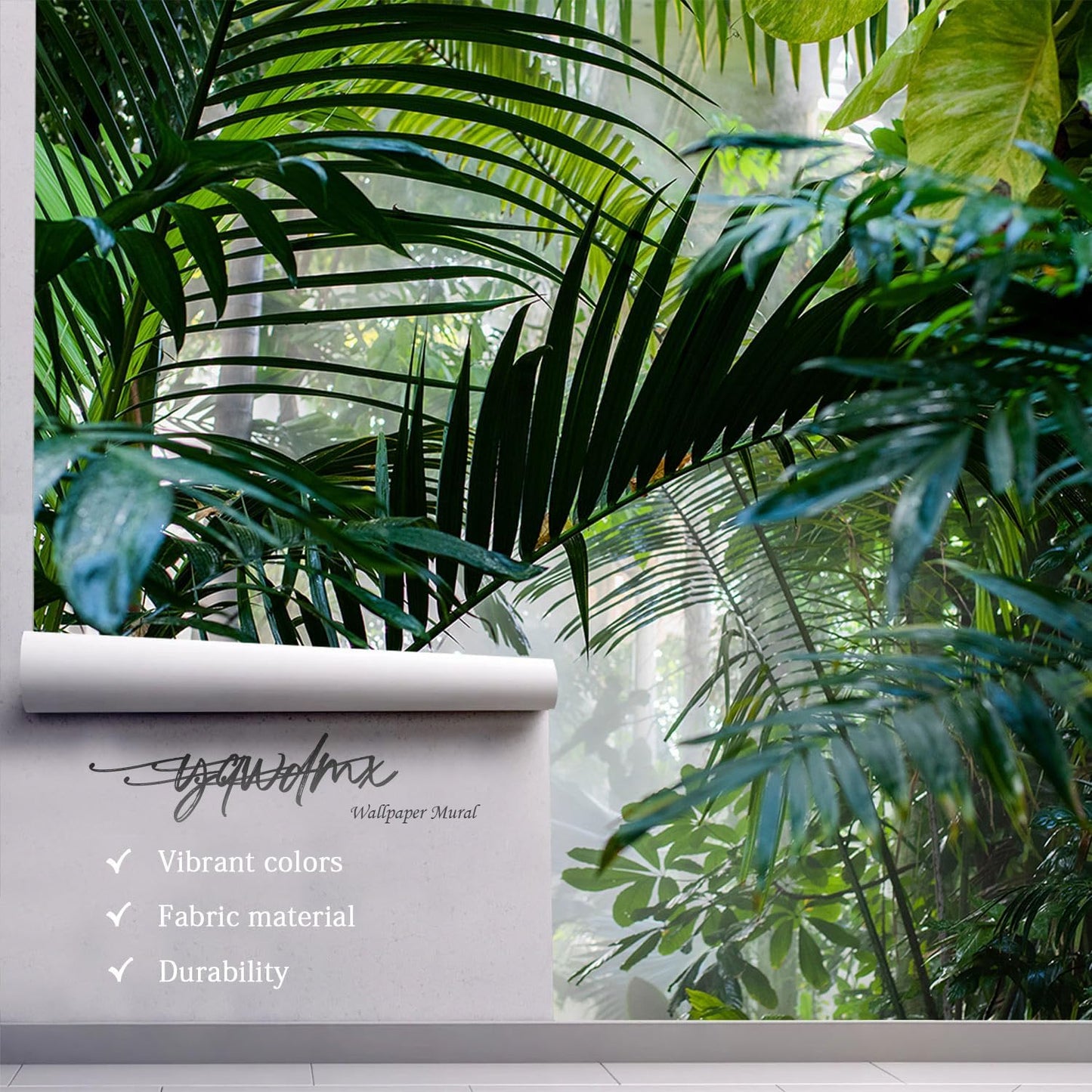 -Rainforest Leaves Fabric Wallpaper Green Trees Mural Bedroom 180" x 115" (Not Peel and Stick)