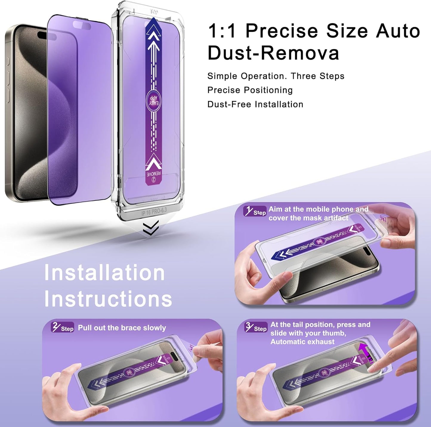 2 Pack Anti Blue Light Matte Screen Protector for iPhone 16 Pro 6.3-Inch Auto Dust Removal, No Bubbles, Tempered Glass Film, Easy Installation