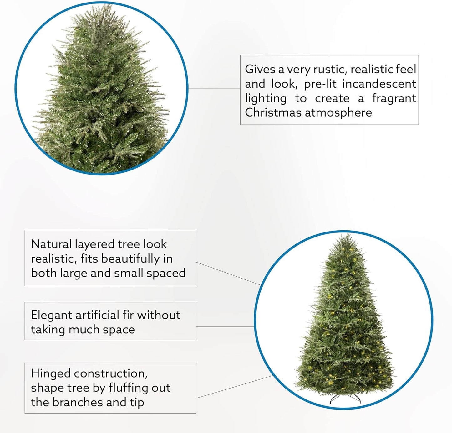 Camden 7.5ft Prelit Artificial Christmas Tree with Foot Pedal, 2755 Branch Tips, 600 Warm Lights and Metal Stand, 58" Wide Realistic Hinged Christmas Tree with Lights by Naomi Home