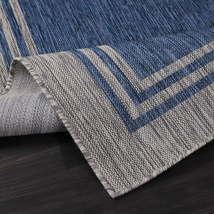 Bordered Outdoor Rug 9x12 Washable Outside Carpet for Indoor Patio Porch Waterproof Easy Cleaning Non Shedding Area Rugs Navy 9 x 12
