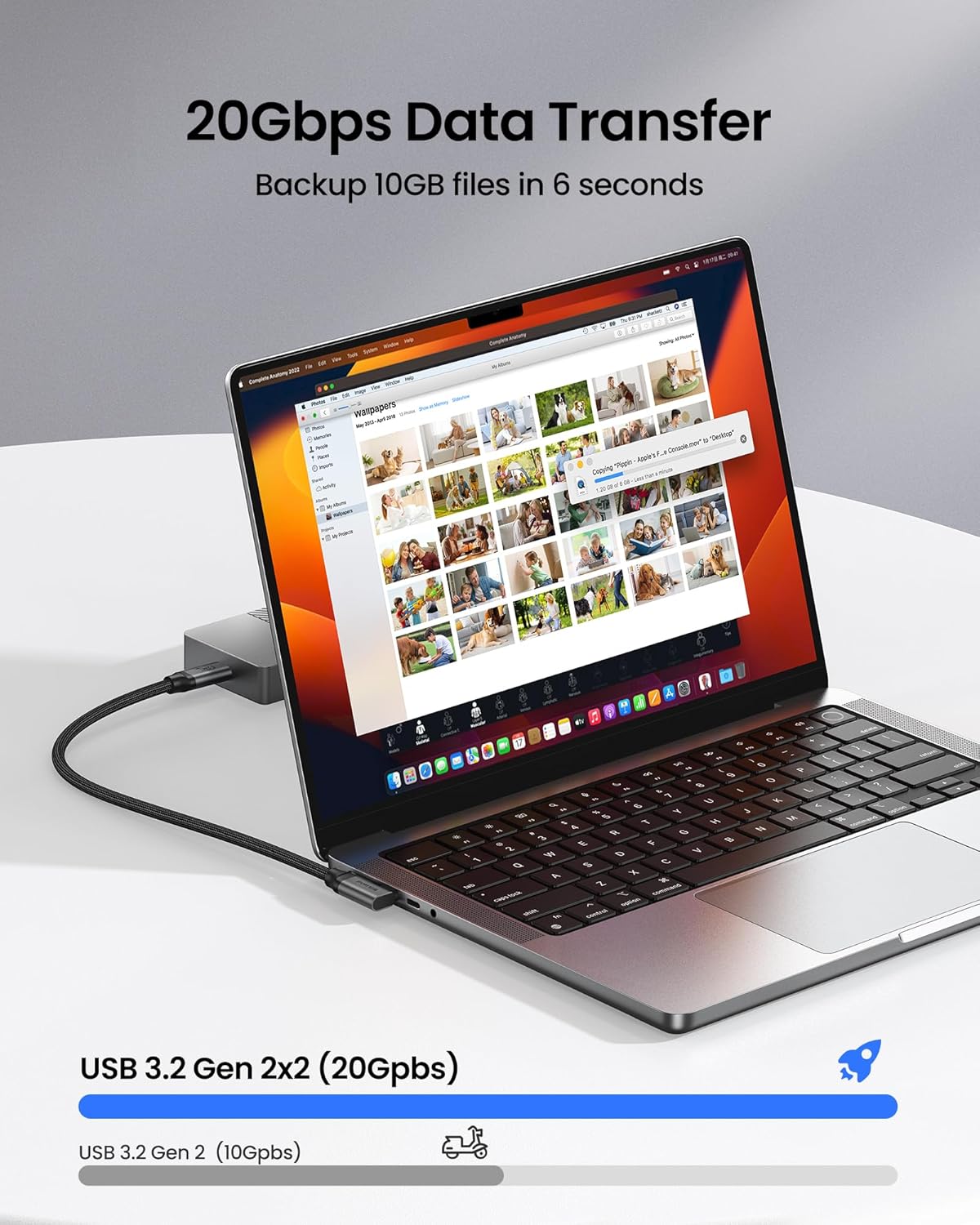 Silkland USB C 3.2 Gen 2x2 Cable Right Angle 3.3FT, 20Gbps 90 Degree High Speed Data Transfer, 5K/4K 60Hz Type C Monitor Cable, 240W PD, Compatible for SSD, Hub, Dock, eGPU