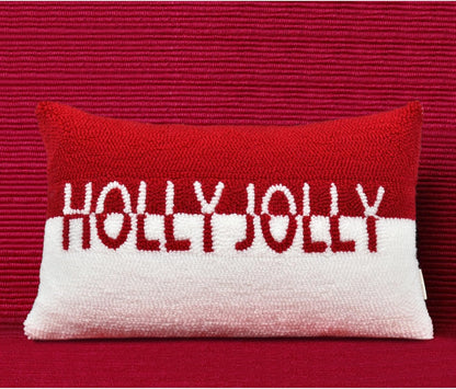 Holly Jolly Christmas Pillow Covers 12x20, Hooked Wool Embroidered Christmas Throw Pillow Covers Christmas Decorations Holiday Pillows for Home Couch,Red White