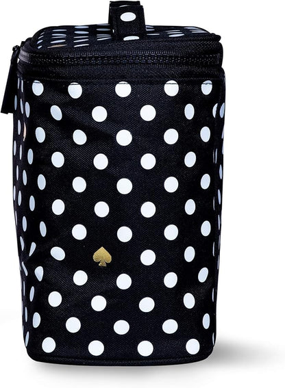 kate spade new york Insulated Soft Cooler Lunch Tote with Double Zipper Close and Carrying Handle, Polka Dots (Black/White)