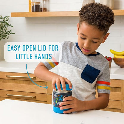 Bentgo Kids Stainless Steel Food Jar - 11oz Leak-Proof Double Insulated Hot or Cold Food Container with Removable Silicone Bumper, Dishwasher Safe, Easy Open Lid, Ages 3+ (Dinosaur)