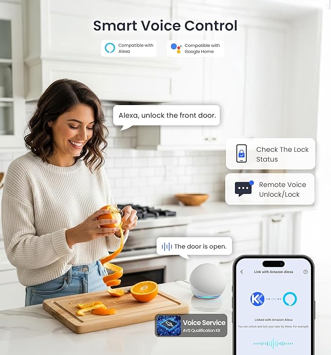 Veise VE027 Built-in Wi-Fi Smart Lock, Fingerprint Keyless Entry Front Door Lock, App Remote & Voice Control, No Hub Needed, Touchscreen Keypad Deadbolt, IP65 Waterproof, BHMA Grade 3, Matte Black
