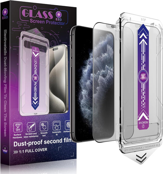 2 Pack Matte Screen Protector for iPhone 11 Pro Max and iPhon XS MAX 6.5-Inch Auto Dust Removal, No Bubbles, Tempered Glass Film, Easy Installation