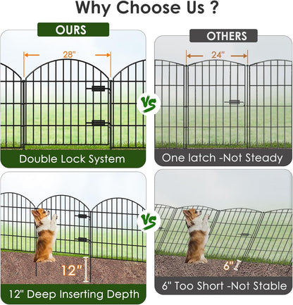 Metal Garden Fence with Gate 28in (H) x 11.7ft (L), 1 Gate + 4 Panels Rustproof Border Fence Animal Barrier for Dogs, No Dig Garden Fencing for Yard Backyard Landscape, ECG2827 Black