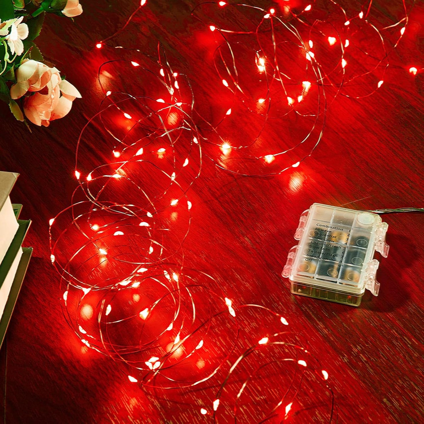 2 Pack 32.8 Ft. Battery Operated Outdoor String Lights with Remote & Timer, LED Red Fairy Lights, Waterproof Twinkle Lights for Bedroom, Dorm, Mason Jar, Wedding, Party, Christmas