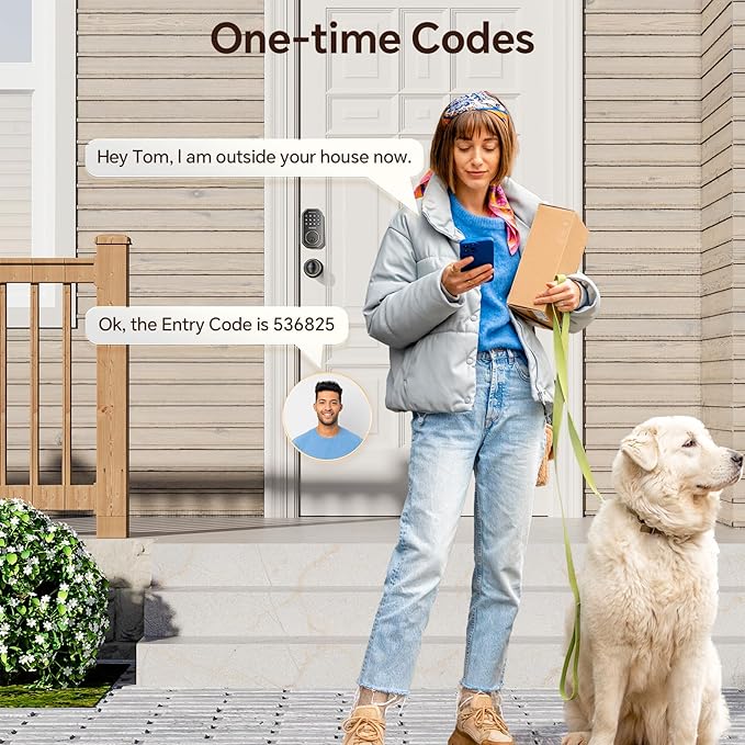 Keyless Entry Door Lock Set WiFi Smart App Control Door Lock for Front Door Keypad Deadbolt with 2 Knobs Auto Lock One Time Codes Easy Install, Bronze