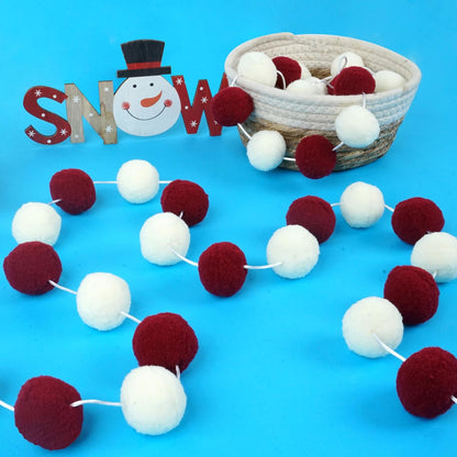 XmasExp Pom Pom Garland Decorations - Large Red Felt Ball Garland for Mantle, Indoor Home Decor, Christmas Tree Ornaments, Kids Room and Party Hanging Decor,13 Ft. (Red, 1.57")