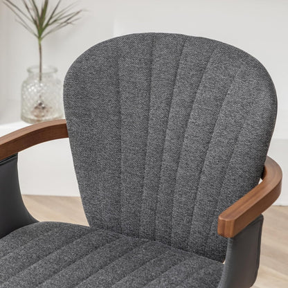 LUNLING Swivel Dining Chairs, Mid Century Modern Gray Fabric+Faux Leather Kitchen Chairs with Arms,Bamboo Legs Side Chairs No Wheels,Accent Chair for Dining Rooms and Offices(Gray Fabric,1PCS)