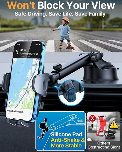 2025 Ultimate Car Phone Mount【98+LBS Strongest Suction & Military-Grade】【Patent & Safety Certs】 Cell Phone Holder Truck Stand for Dashboard Windshield Vent for iPhone 16 Pro Max Samsung (Light Grey)