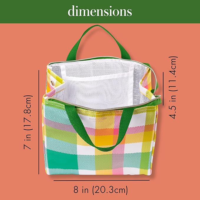 kate spade new york Portable Soft Cooler Lunch Bag, Thermal Tote with Insulated Interior Lining and Storage Pocket, Lunch Tote for Women, Spring Plaid