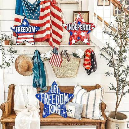 Large Size Wooden Star 4th of July Ornaments to Paint, Independence Day Wooden Patriotic Day DIY Blank Cutouts Unfinished Round Ornament for Crafts Summer Decorations 6 Pack