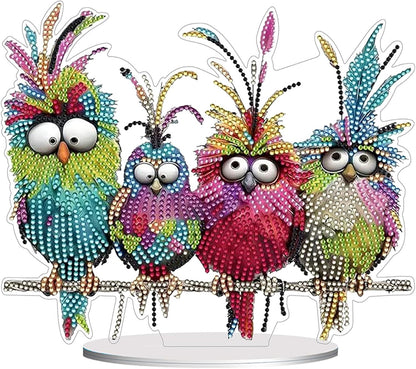 Diamond Painting Kits for Adults Beginners, 5D Full Drill Birds Crystal Art Desktop Ornament, DIY Single Sided Home Office Desk Decor, Creative Craft Gift Set with Tools