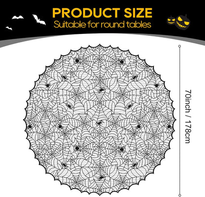 eZAKKA Round Halloween Tablecloth, 70 Inch Spider Webs Tablecloths Black Tablecloth Lace Fabric Table Cloths Spooky Table Cover for Parties Gothic Halloween Home Decorations