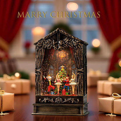 Christmas Snow Globe Lantern Water Glittering Nutcracker Ballet Theatre with Music & Timer, USB Lined/Battery Operated Lighted Lantern for Christmas Festival Decoration Gifts