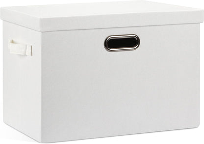 Large 17" 36 Quart Collapsible Stackable Storage Bins with Lids, 1 Pack White Foldable Fabric Closet Storage Boxes with Lids, 4 Handles Heavy-duty Linen Cube Baskets for Bedroom