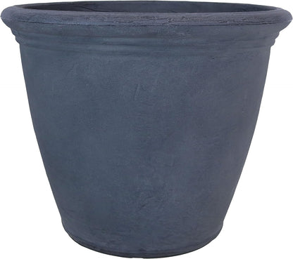 Sunnydaze 20-Inch Anjelica Large Plastic Pot for Plants - Outdoor Polyresin Round Planter with Drillable Drainage Holes - Slate - 2pk