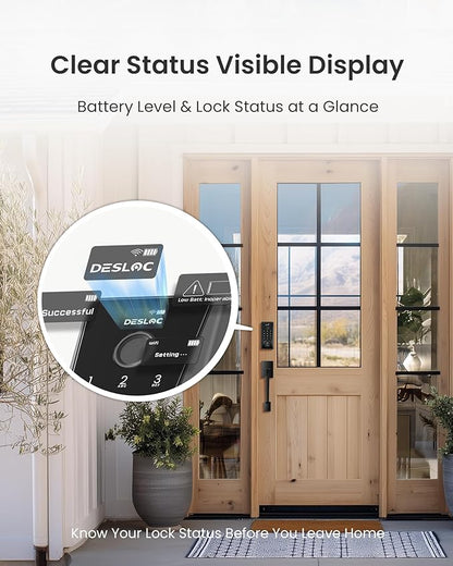 DESLOC WiFi Smart Lock D110 Plus, Built-in Wi-Fi No Hub Needed, Fingerprint Keyless Entry Front Door Lock, Touchscreen Keypad Deadbolt, Remote Control, Auto Lock, Anti-Peep PIN, BHMA, Alexa Compatible