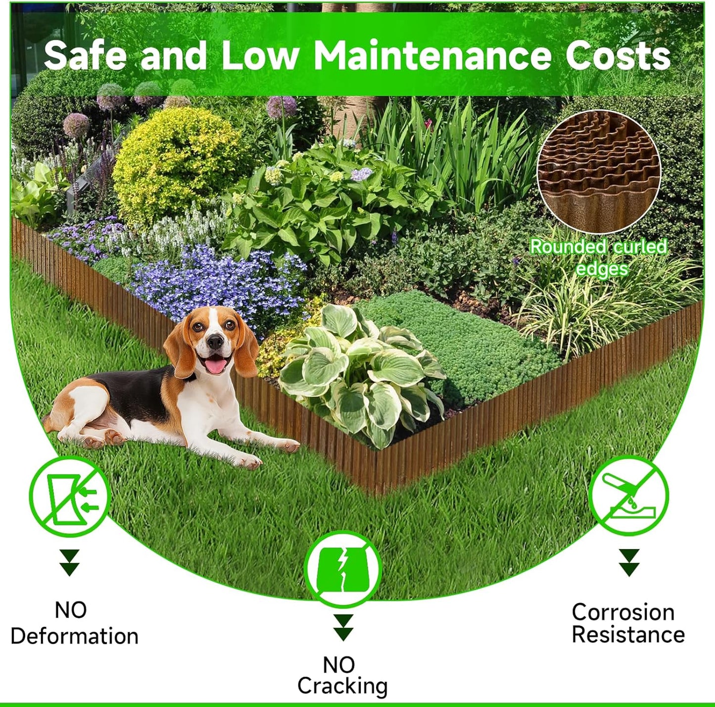 Corrugated Garden Edging, 12"×20Ft Pre-Rusted Landscape Edging & Lawn Edging Border, Metal Garden Border for Flower Beds, Garden，Lawn，Raised Beds & Tree Surrounds