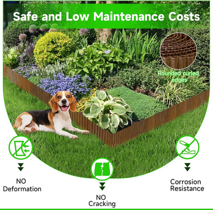 Corrugated Garden Edging, 12"×20Ft Pre-Rusted Landscape Edging & Lawn Edging Border, Metal Garden Border for Flower Beds, Garden，Lawn，Raised Beds & Tree Surrounds