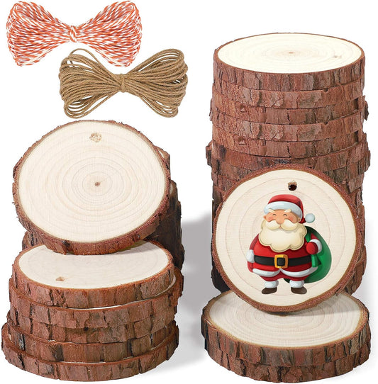 5ARTH Natural Wood Slices - 30 Pcs 2.4-2.8 inches Craft Unfinished Wood kit Predrilled with Hole Wooden Circles for Arts Wood Slices Christmas Ornaments DIY Crafts