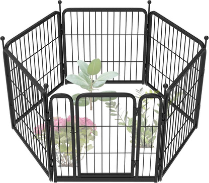 FXW Garden Fence 24in(H) x 11.1ft(L), 6 Panels Decorative Dog Fence Outdoor for The Yard – Heavy Duty Metal Animal Barrier for Dog and Rabbit, Easy Setup, Black