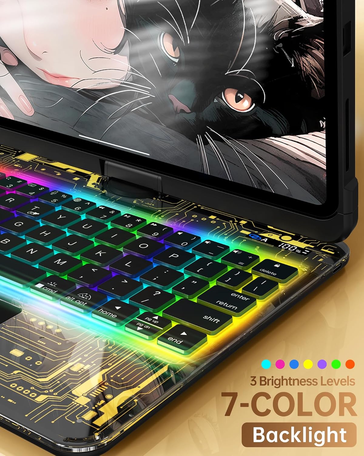 Intermerge Clear Keyboard Case for iPad Pro 11" (M4) 2024 Only, 360° Swivel Multi-Touch Trackpad, 7-Color RGB Backlit, Pencil Holder, Type-C, Power Indicator, Shadow Pulse