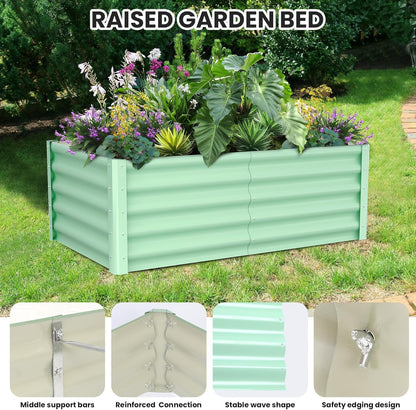 Large Outdoor Planter Boxes Kit Set of 2, 6x3x1.5ft Galvanized Raised Bed Planter with Open-Ended Base Design, Elevated for Outdoor Plants, Durable Raised Bed for Gardening,Green