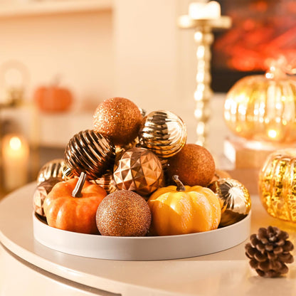 Valery Madelyn Christmas Ornaments Tree Decorations Set for Fall Halloween, 24ct Bronze Copper Brown Gold Shatterproof Ball Ornaments, 2.36" Hanging Ornament Bulk for Xmas Holiday Party Decor