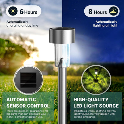 GIGALUMI Solar Lights Outdoor Waterproof, 20 Pack, Stainless Steel LED Solar Garden Lights for Patio, Lawn, Yard and Landscape, Garden Decor Patio Decor, Cold White