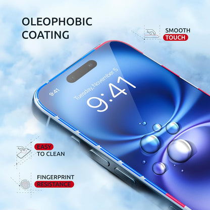 Screen Protector for iPhone 15 Plus / 16 Plus - Tempered Glass Screen Protector (2 Pack) - USA Flag & Black Frame - 9H Hardness Full Coverage - Oleophobic Coating with Easy Installation