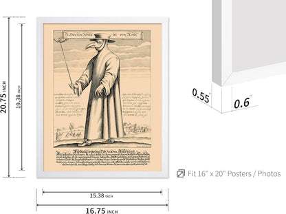 Poster Master Vintage Medieval Poster - Retro Illustration Print - Gift for Friend - Plague Doctor, Pandemic Mask, Physician, Black Death - Wall Decor for Home, Living Room, 16x20 White Framed