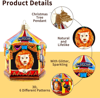 Christmas Ornaments,Lion Ornament for Christmas Tree,Hand-Blown Glass Ornaments,Zoo Circus Collection Figurines Hanging Ornament,Personalized Decorations for Animal Lovers Holiday Party Home Gift
