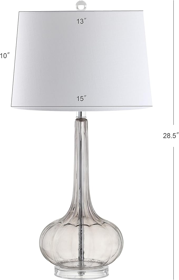 JONATHAN Y 28.5" Smoke Gray Glass Teardrop LED Table Lamp Set of 2 for Living Room Bedroom Nightstand, White Linen Shade Modern Transitional Bedside Desk Lamp (JYL1079D-SET2)