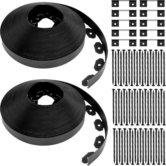 Sasylvia 1.7'' x 200' Landscape Edging Kit Edging Border Coil Include Anchoring Spikes 10 Connectors Plastic Garden Border for Lawn Garden Grass Yard Home(Black)