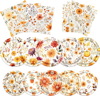 Fall Party Supplies - 60Pcs Autumn Thanksgiving Plates and Napkins Pumpkin Maple Leaf Table Decorations for Fall Birthday,Thanksgiving Party