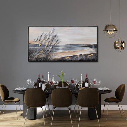 Yuaxker Coastal Wall Art Grey and Gold Wall Decor Trendy Artwork Framed Beach Canvas Painting for Living Room Bedroom Dining Room Office Home Decor 20x40 Inch