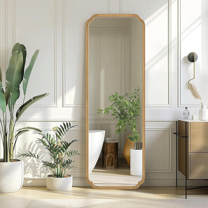 WallBeyond Full Length Mirror Wall Mounted 71"x24", Rustic Wooden Frame Floor Mirror, Large Full Body Mirror for Bedroom, Leaning or Hanging Against Wall (Naturl Solid Wood)