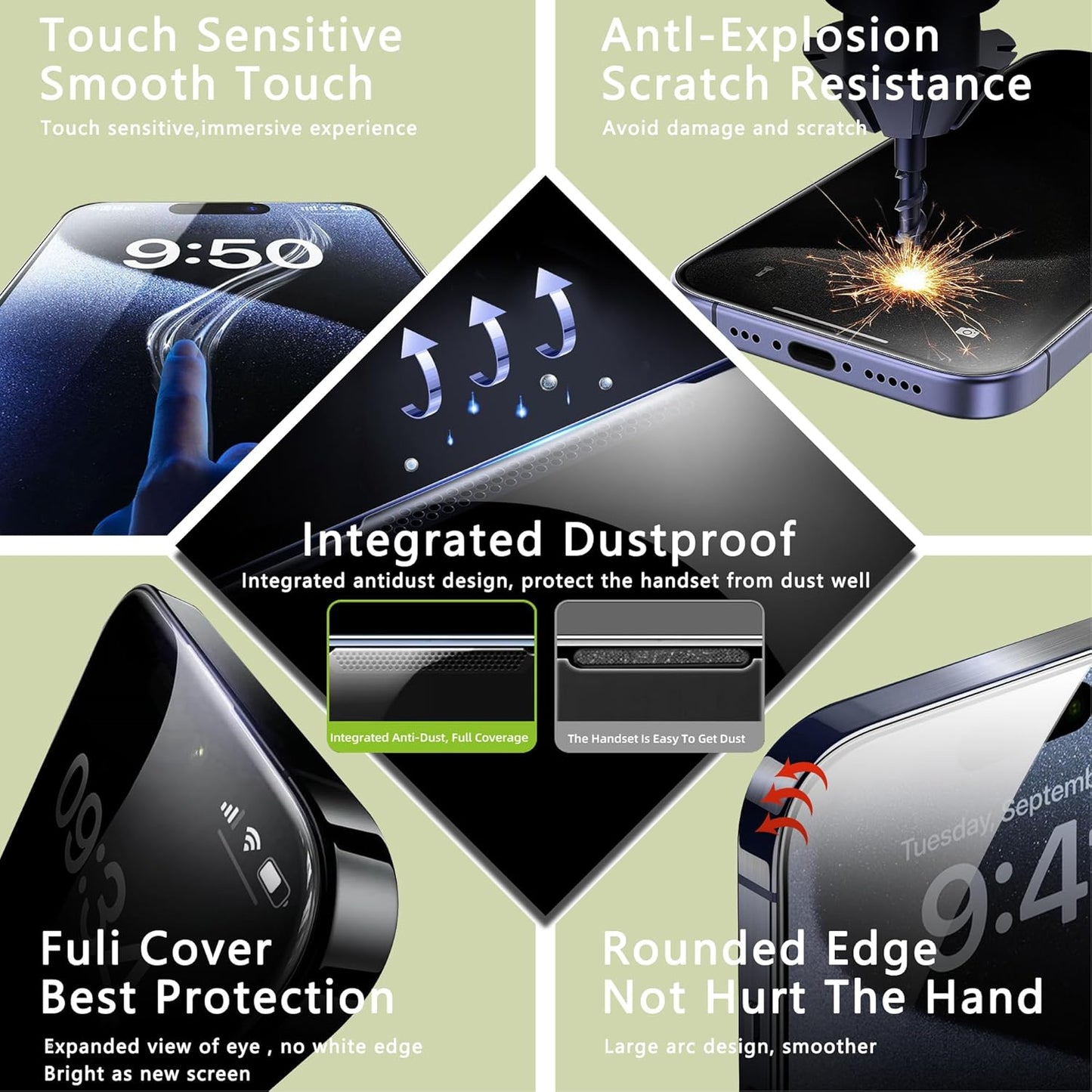 (2-Pack Matte Privacy Anti-Spy Screen Protector for iPhone 11 Pro Max/XS Max (6.5-Inch),9H Tempered Glass,Anti-Glare,Full Coverage,Anti-Fingerprint,Auto Dust Removal,Bubble-Free