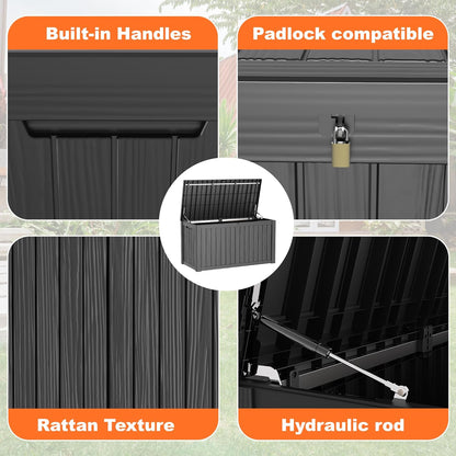 150 Gallon Deck Box,Resin Outdoor Storage Box with Lockable for Patio Furniture, Pool Accessories, Garden Tools Waterproof Outside Storage Box, Black
