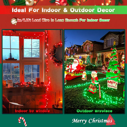JMEXSUSS Red and Green Solar Christmas Lights Outdoor Waterproof, 2 Pack 100 Led 33ft Color Changing Solar String Lights for Christmas Tree Decor