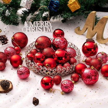 Senjie Red Shatterproof Christmas Ball Ornaments, 32 Pcs, Plastic, Eclectic Style, Wedding & Christmas Occasion