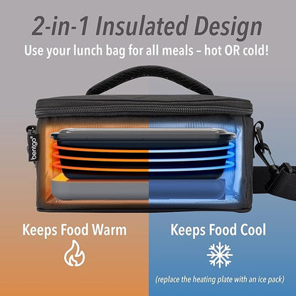 Bentgo Heat - Electric Lunch Bag & Food Warmer for Reheating Meals in Car, at Work & More - Heated Lunch Box Warmer for Adults, Students & Shift Workers, 12V/24V Auto & 120V Wall Cords (Carbon Black)