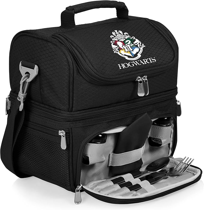 PICNIC TIME Harry Potter Hogwarts Pranzo Lunch Bag, Insulated Lunch Box with Utensil Set, Lunch Cooler Bag, (Black)