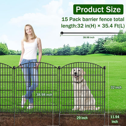 15 Panels Decorative Garden Fence with Gate - 32 in (H) x 35.4 ft (L) No Dig Dog Fence Outdoor for Yard, Rustproof Tall Garden Fencecing Panels, Animal Barrier Suitable for Yard Border, Patio