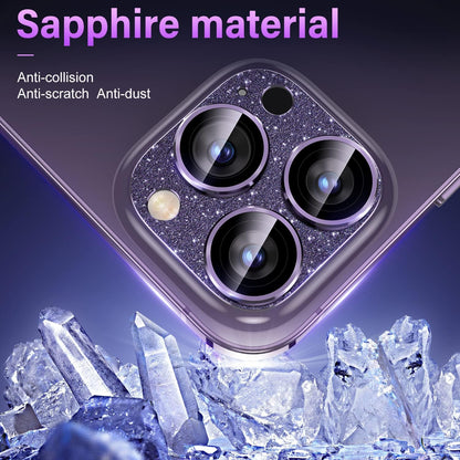 Uyiton for iPhone 14 Pro/iPhone 14 Pro Max Camera Lens Protector, [Drop Protection] 9H Tempered Glass Camera Cover screen Metal Ring Case Friendly Scratch Resistant Easy to Install - Glitter Purple