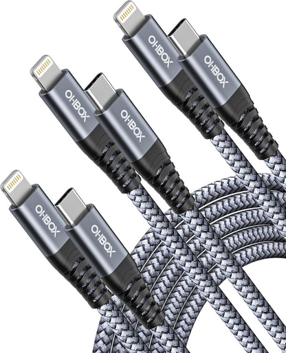 ohbox USB C to Lightning Cable 3Pack 6FT iPhone Fast Charger Cable USB-C iPhone Charging Cord Compatible with iPhone 14 13 13 Pro Max 12 12 Pro Max 11 XS XR X 8 iPad