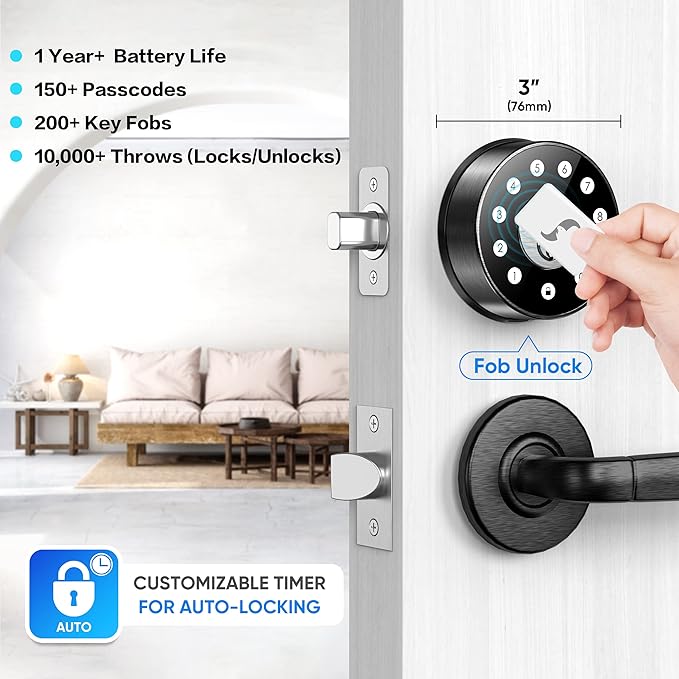 Keyless Deadbolt Smart Door Lock: Sifely Digital Keyless Entry Door Lock for Front Door, Code & Fob Access, App Control, Auto Lock, Easy to Install (Black)